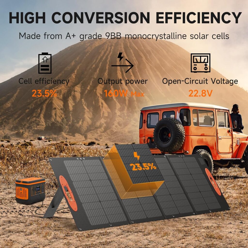 100W Solar Panel for Jackery/EF/Bluetti/Anker/Goal Zero Power Station, IP68 Waterproof 23.5% Efficiency ETFE Portable Foldable Solar Charger with Adjustable Kickstand for Camping Outdoor