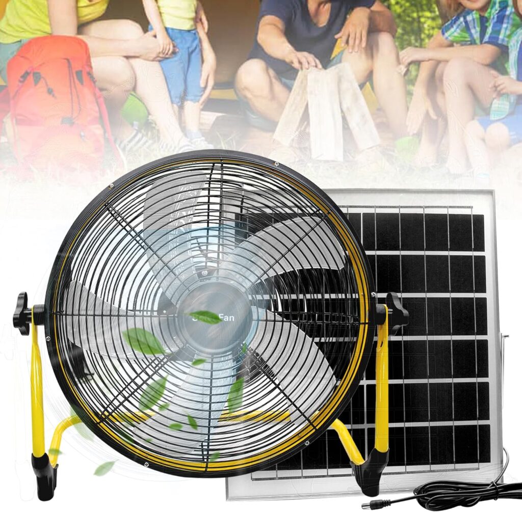 14 Inch Portable Rechargeable Fan,15600mAh Battery Powered,Camping Fan with Solar Panel,360 Vertical Tilt,Solar Powered Fan for Outside,Travel,Chicken Coop,Dog House,Shed,Greenhouse