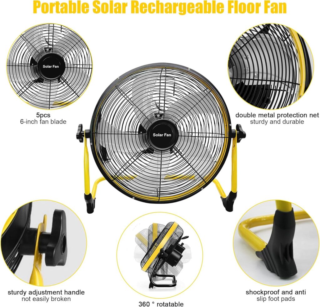 14 Inch Portable Rechargeable Fan,15600mAh Battery Powered,Camping Fan with Solar Panel,360 Vertical Tilt,Solar Powered Fan for Outside,Travel,Chicken Coop,Dog House,Shed,Greenhouse