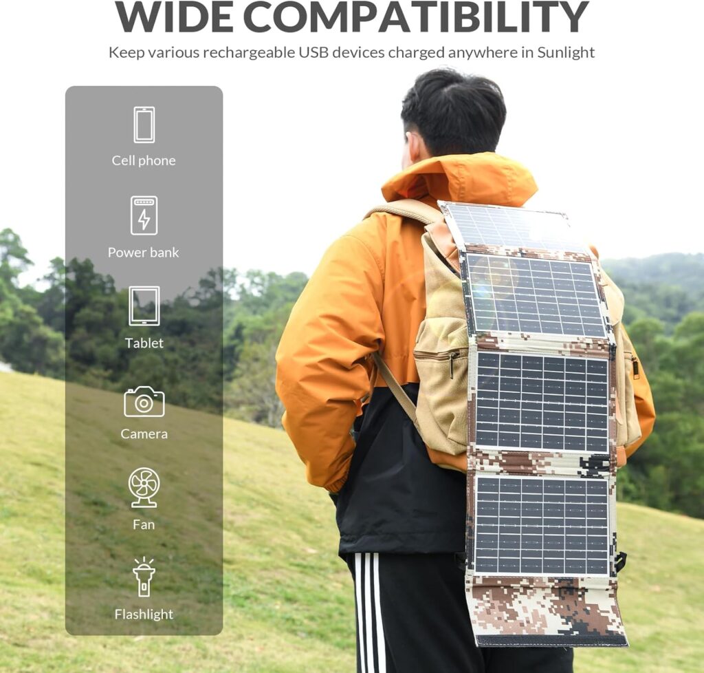 Max 13W Portable Foldable Solar Panel Charger for Outdoor Charging USB Devices like Cell Phone, Tablet, Power Bank, Earbuds, Small Fan,Flashlight etc