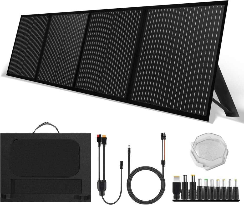 Portable 100 Watt 12V Foldable Solar Panel with Adjustable Kickstands and Waterproof IP65 Design for Power Station, Travel, Outdoor Camping, RVs, and Off-Grid Applications