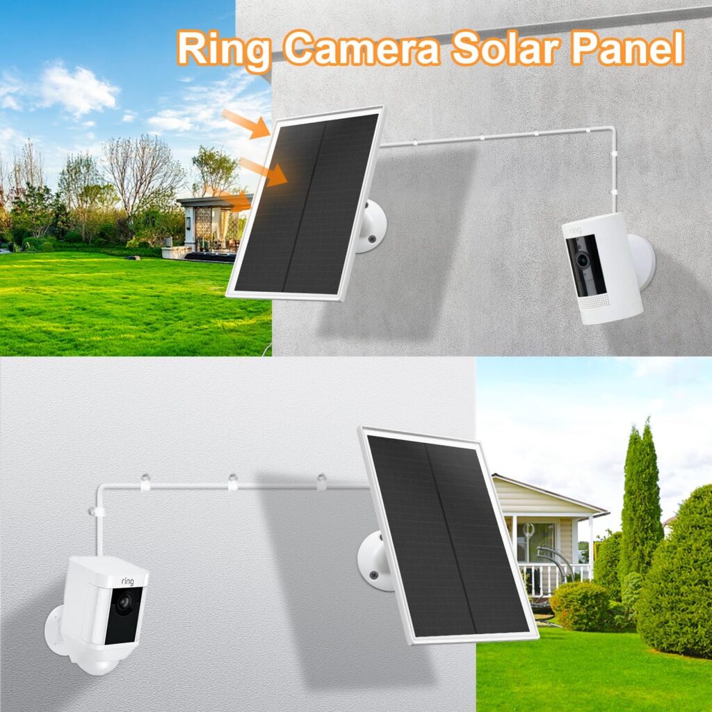 Solar Panel Charger for Ring Camera, Compatible with Ring Stick Up Cam Battery, Ring Spotlight Cam Battery, Not for Spotlight Plus/Pro, Waterproof, 6W Fast Charging, DC3.5mm Plug (White)