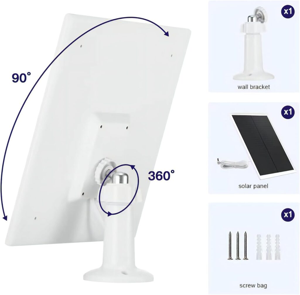 Solar Panel Charger for Ring Camera, Compatible with Ring Stick Up Cam Battery, Ring Spotlight Cam Battery, Not for Spotlight Plus/Pro, Waterproof, 6W Fast Charging, DC3.5mm Plug (White)