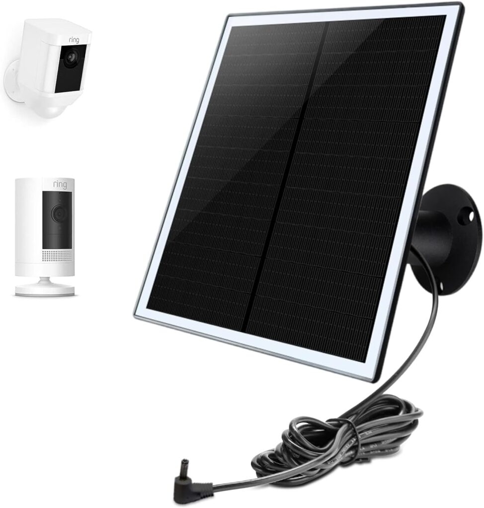 Solar Panel Charger for Ring Camera, Compatible with Ring Stick Up Cam Battery, Ring Spotlight Cam Battery, Not for Spotlight Plus/Pro, Waterproof, 6W Fast Charging, DC3.5mm Plug (White)