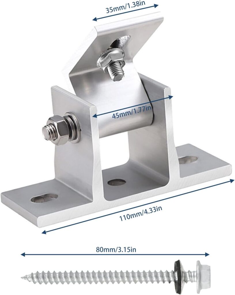 Adjustable Solar Panel Tilt Mount Bracket Solar Panel Roof Mount Stand RV Solar Panel Mounts Clamp Tilt Angle 10°-60° Individually Flat Roof Mount Holder for Solar Panel 400 W, 500 W (4)