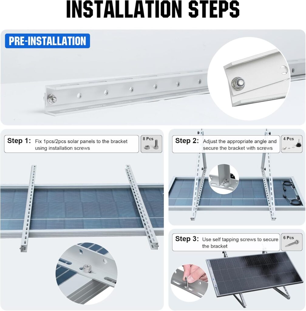 ECO-WORTHY 2 Sets 45inch Adjustable Solar Panel Tilt Mount Brackets with Foldable Tilt Legs, Ieal for 2-4pcs 180 200 300 400 Watt Solar Panel for Roof, RV, Boat, and Off-Grid