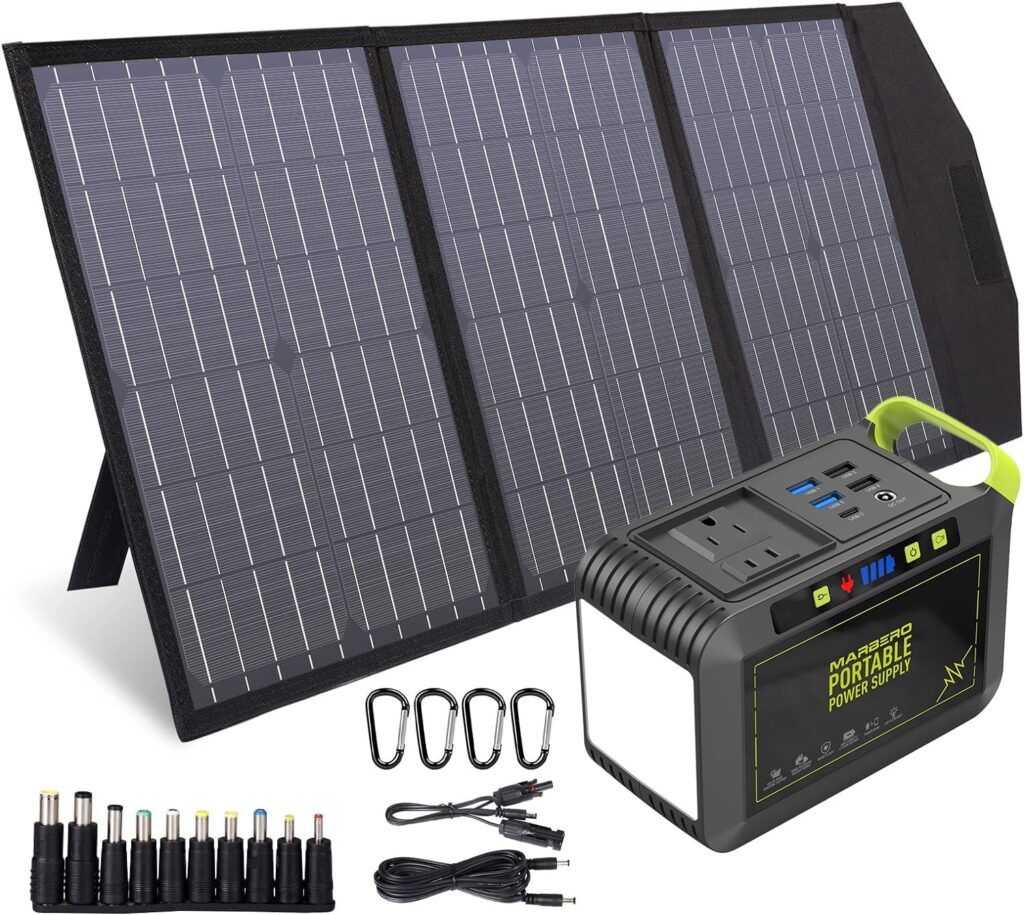 MARBERO Solar Generator 88.8Wh Portable Power Station with 60W Foldable Solar Panel for Camping, Hunting, Power Outage, Emergency and Boat Trip