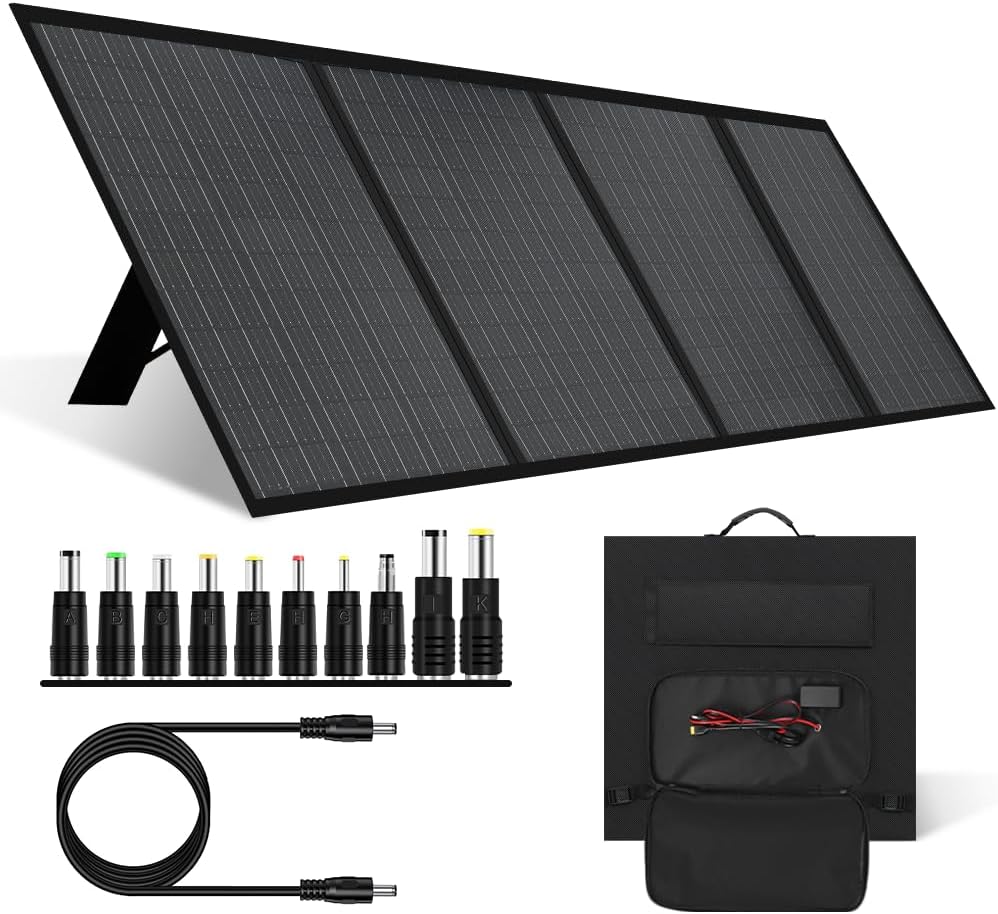Panana 200W Foldable Solar Panel Waterproof 18V Portable Solar Cell Solar Charger with USB/Type-C/DC Port for Outdoor Power Station RV Camping Off Grid Backyard Use