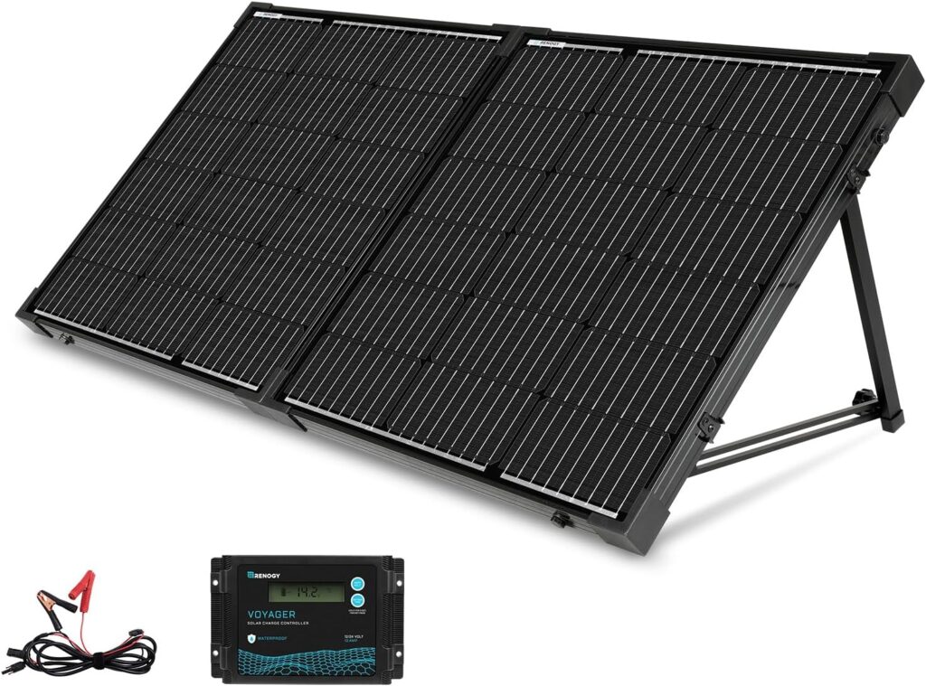 Renogy 100 Watt 12 Volt Portable Solar Panel with Waterproof 20A Charger Controller Foldable 100W Solar Suitcase with Adjustable Kickstand for Power Station, 100W Panel-20A Controller, Black