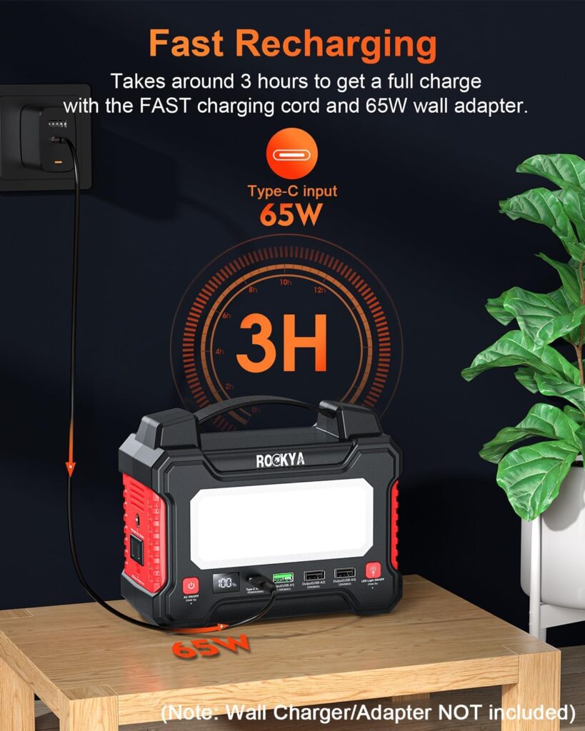 166.5Wh Portable Power Station 150W Laptop Charger,Lithium Battery Power Bank Solar Generator with AC outlet  Flashlight (SOS mode) for Home Emergency Outage,Office,Outdoor Camping,RV Travel.