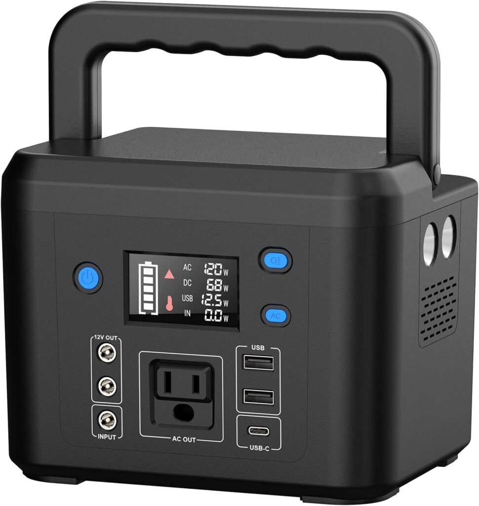 200W Portable Power Station, Powkey 120Wh/33,000mAh Power Bank with AC Outlet, 110V 6 Outputs Solar Generator External Battery Pack with LED Light for Home Use and Outdoor Camping