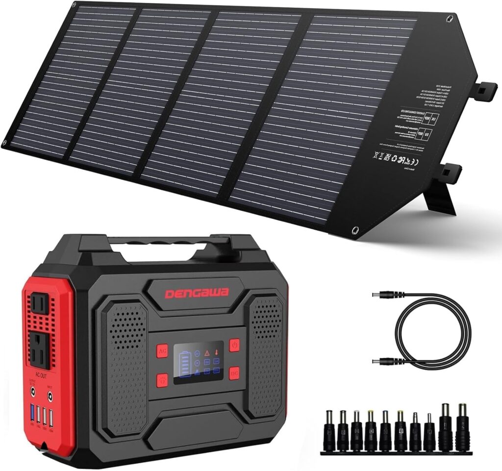 250W Portable Power Station with Portable Solar Panel 100W, Solar Generator Outdoor Backup Battery Supply with AC Outlet 67500mAh for Tent Camping, Home Emergency, Traveling, RV Trip