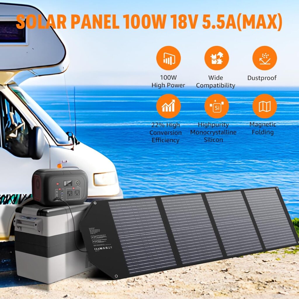 250W Portable Power Station with Portable Solar Panel 100W, Solar Generator Outdoor Backup Battery Supply with AC Outlet 67500mAh for Tent Camping, Home Emergency, Traveling, RV Trip