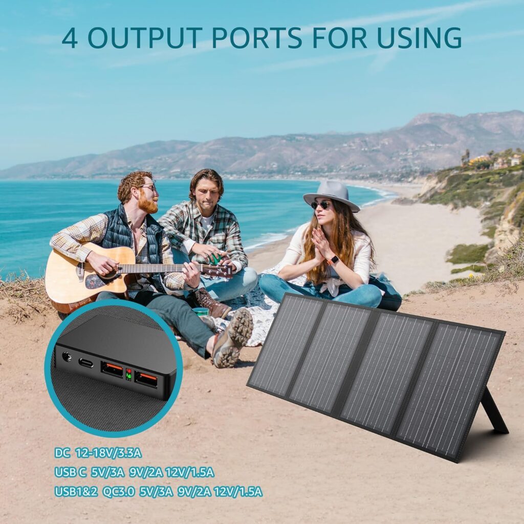 296Wh Portable Power Station with 60W Solar Panel, Solar Generator Outdoor Backup Battery Supply with AC Outlet for Camping, Home Emergency, Traveling, RV Trip