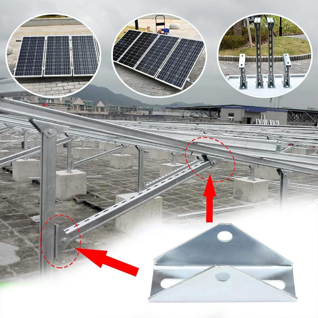 4 PCS Adjustable Angle Solar Panel Tilt Mounting Brackets for 1-5/8 Strut Channel, Pivot Holes Accept 1/2 Bolt, Galvanized Steel Joint Connector, for Solar Installation, 2.4 mm Thickness