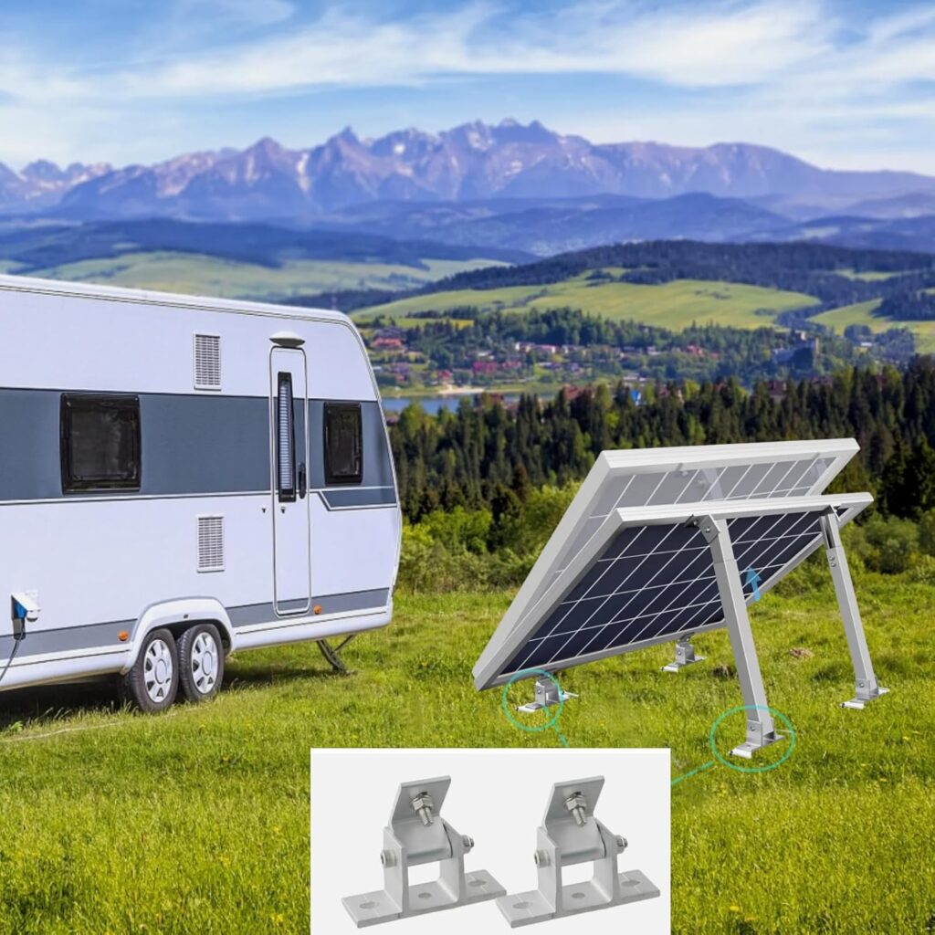 4Set Adjustable Solar Panel Tilt Mount Bracket Base, Flat Roof Mount Holder, RV Solar Panel Mounts Clamp, Solar Panel Roof Panel Stand for Roof/Boat/Flat Surface（Tilt Angle 10°-60°）