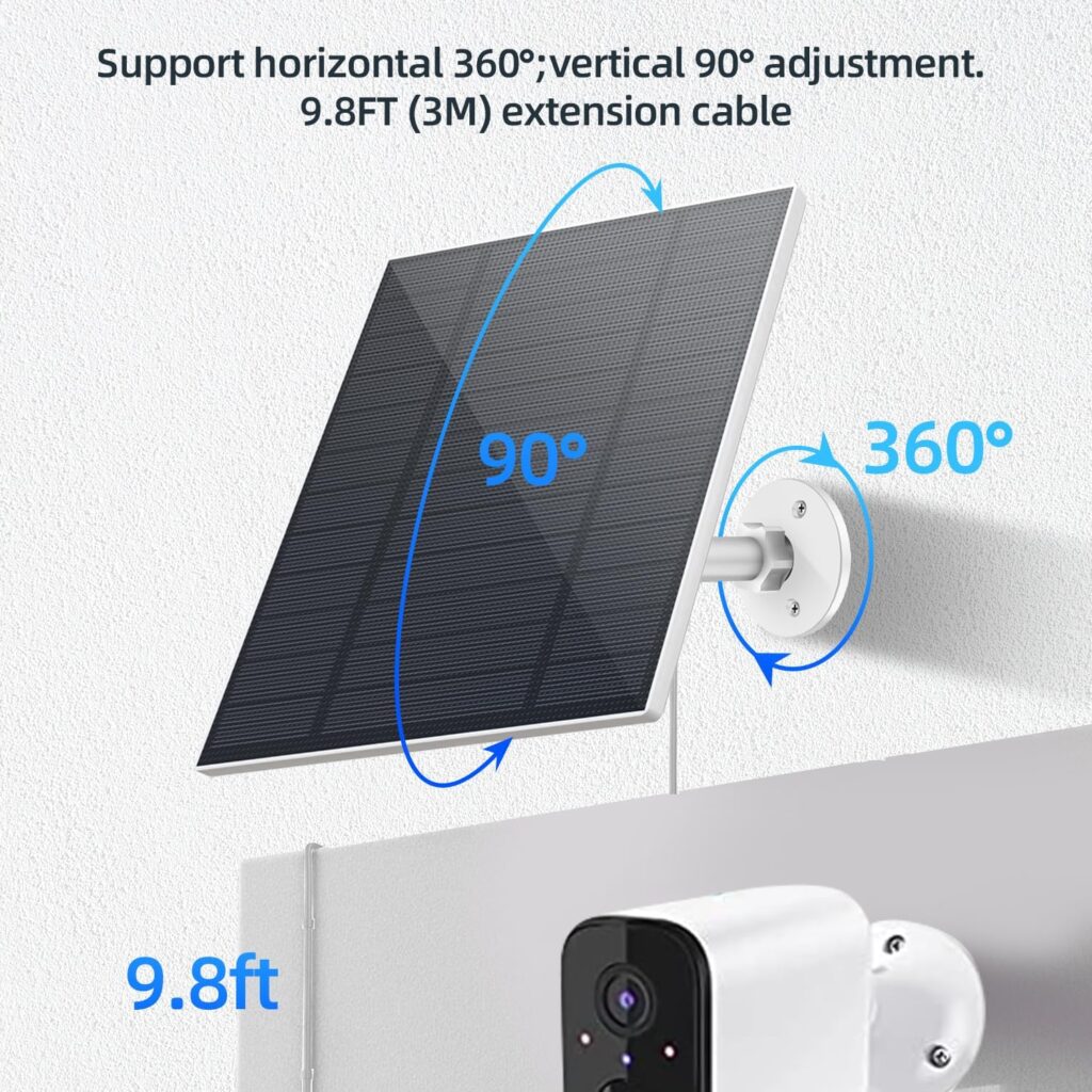 5W Solar Panels for Security Camera, Solar Panel with Micro USB  USB-C Port for DC 5V Outdoor Rechargeable Battery Camera, IP65 Waterproof, 360° Adjustable Security Mount, 9.8ft Cable（1PC）