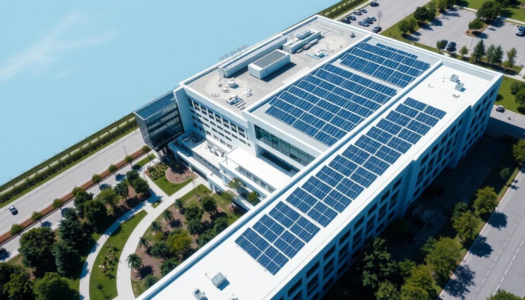 Solar panels on hospital roof