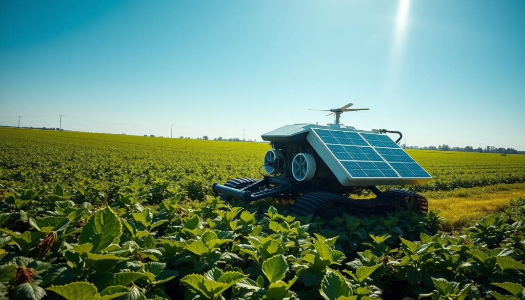 Solar-powered agricultural robot in a field