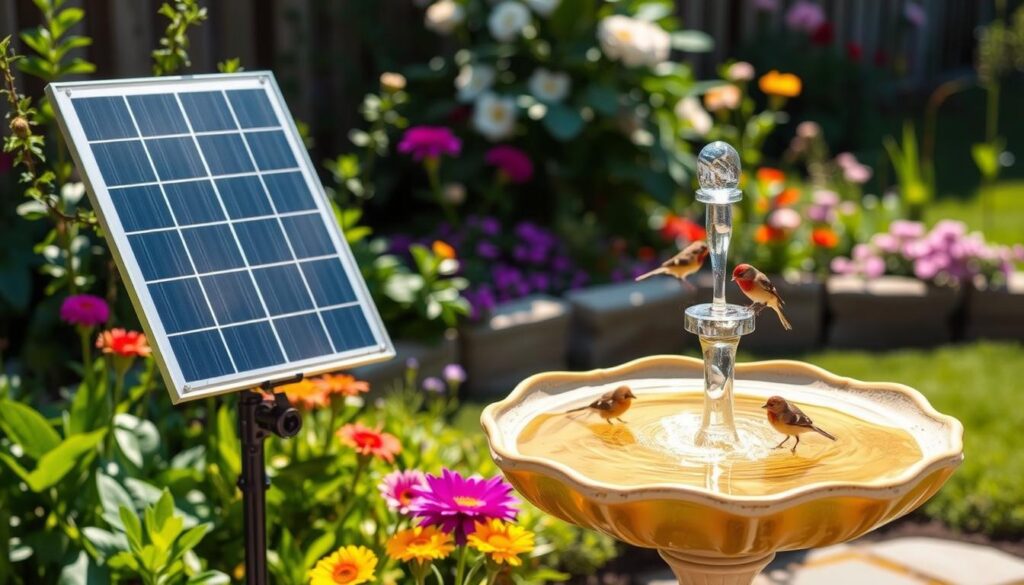 Solar powered bird bath pump installation