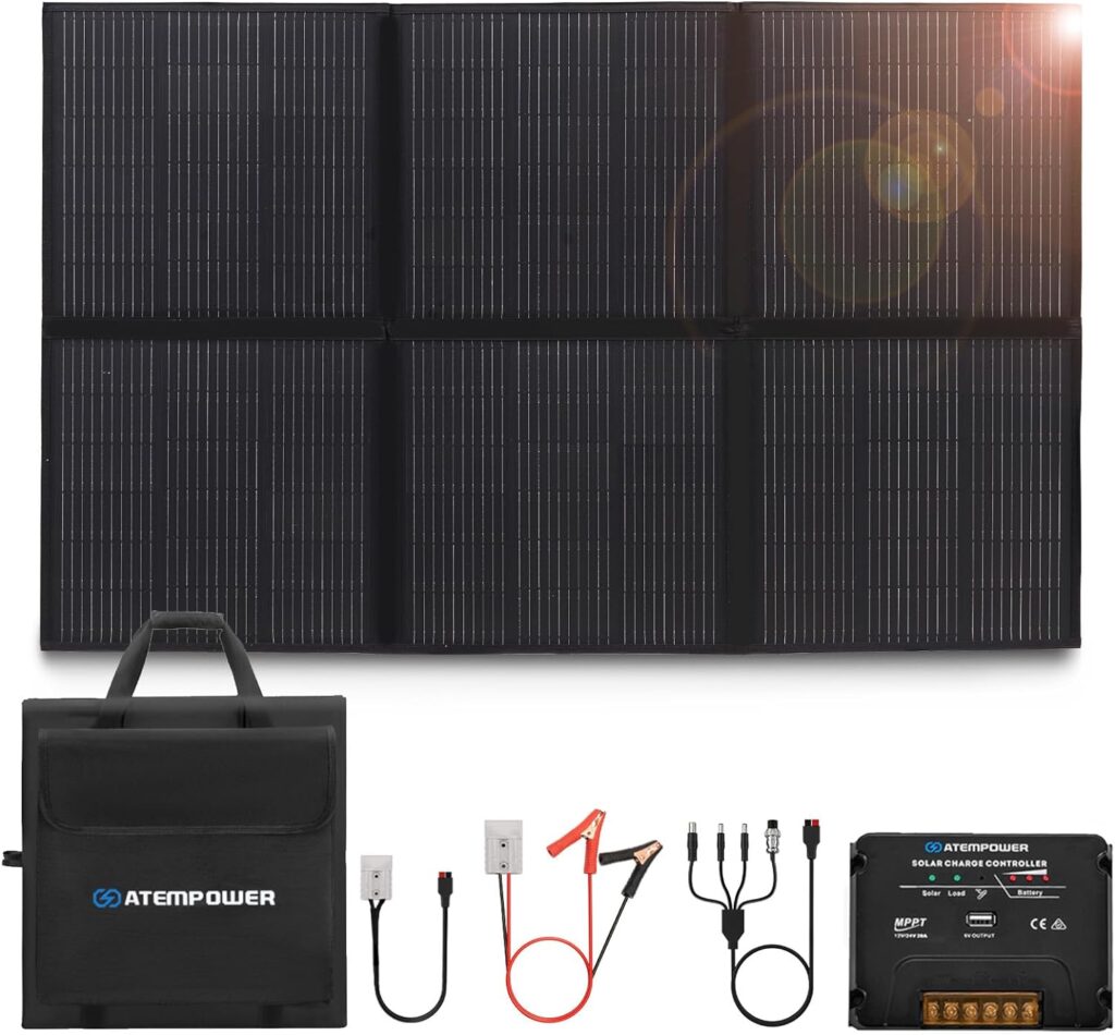 ATEM POWER 300W Portable Solar Panel Kit- Foldable Monocrystalline Folding Solar Panel Kit Camper RV Solar Power Charger with 20A MPPT Charger Controller 5V USB Output for 12V Batterires/Power Station