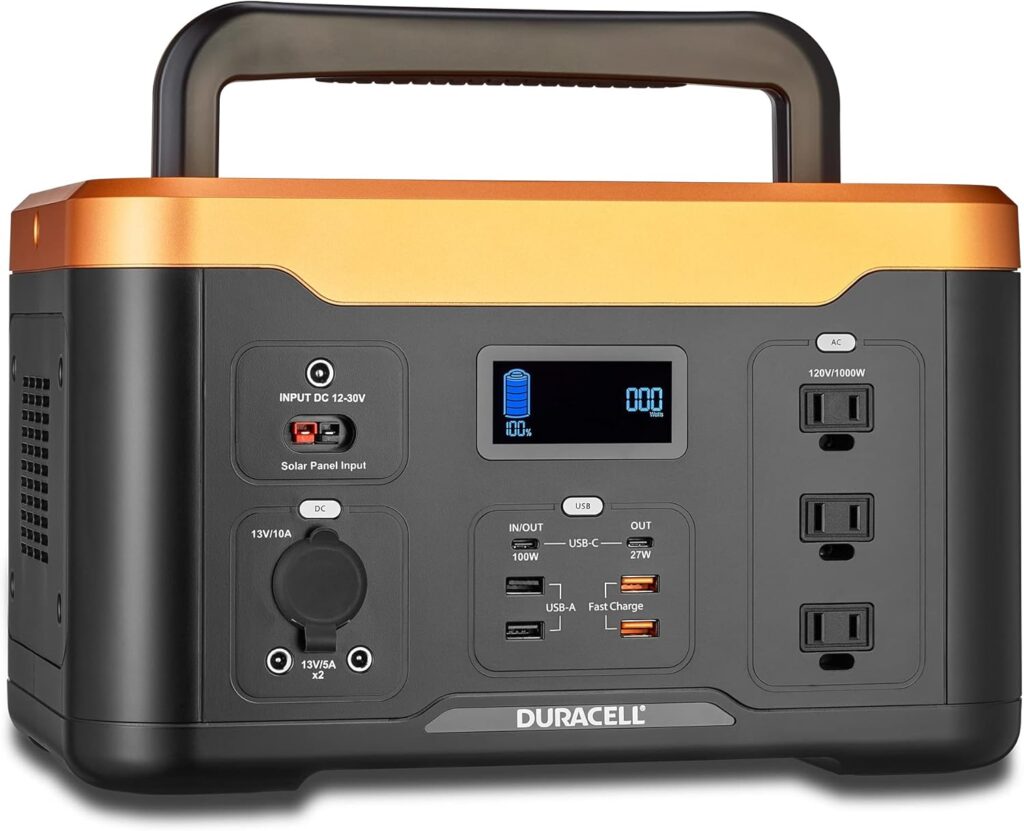 Duracell Portable Power Station 1000W (1050Wh/120V) Lithium Battery Backup Portable Generator - Power Outages, Home Emergency Kits, Camping, Backyard