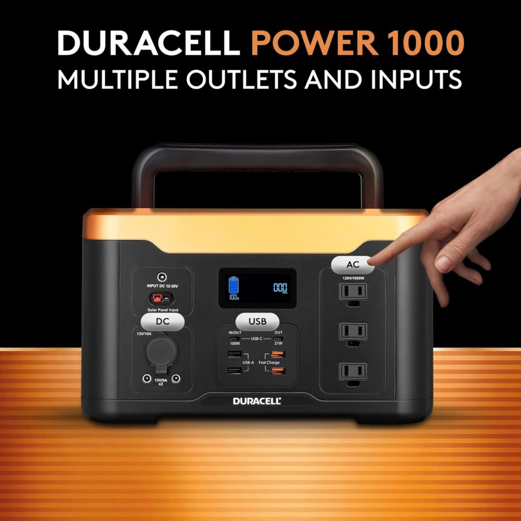 Duracell Portable Power Station 1000W (1050Wh/120V) Lithium Battery Backup Portable Generator - Power Outages, Home Emergency Kits, Camping, Backyard