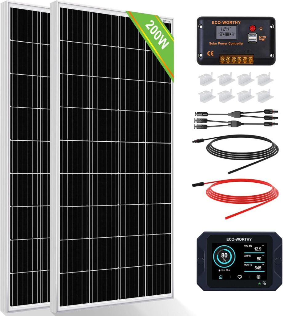 ECO-WORTHY 200 Watts 12 Volt/24 Volt Solar Panel Kit with 300A Battery Monitor