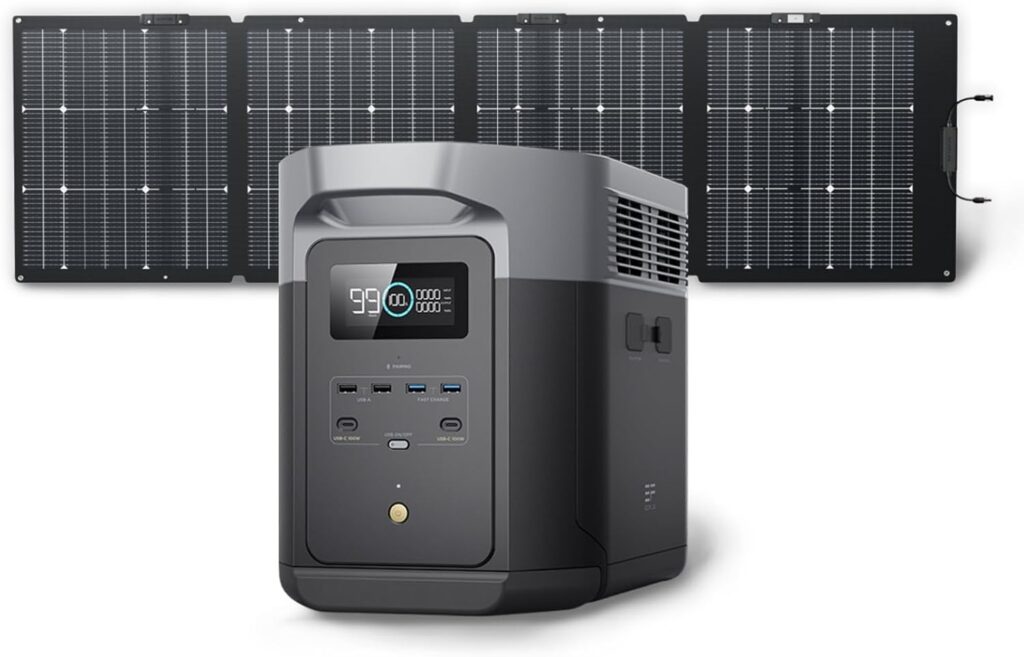 EF ECOFLOW Solar Generator DELTA 2 Max 2048Wh with 220W Solar Panel, LiFePO4 Battery Portable Power Station, Up to 3400W AC Output, AC + Solar Fast Dual Charging 0-100% in 1 Hr For Outdoor Camping RV