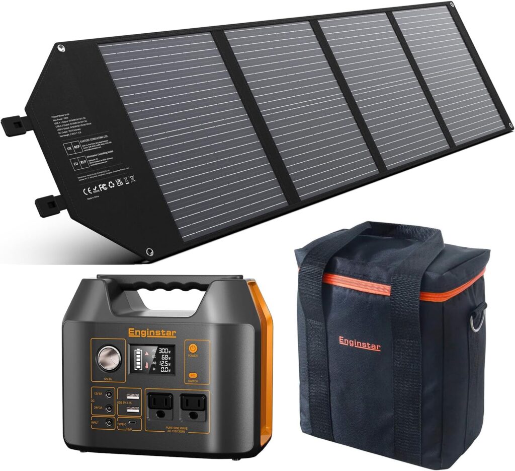 EnginStar 300w Power Station Bundle and 100W Foldable Solar Panel and Carrying Bag, 296Wh Portable Solar Generator Bundle with Solar Panel for Outdoor Camping Emergency