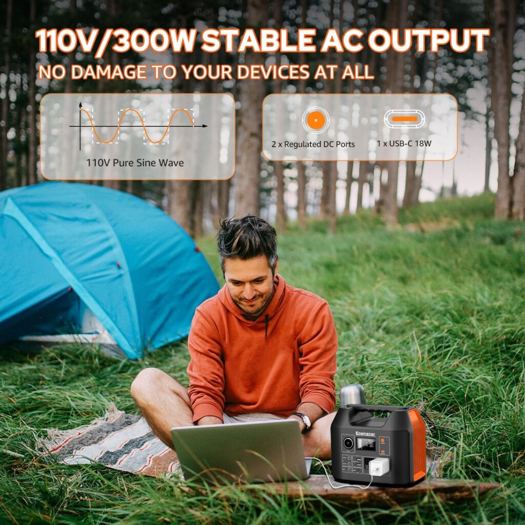 EnginStar 300w Power Station Bundle w/Carrying Bag 296Wh Portable Solar Generator Bundle w/Shockproof Storage Box for Renewable Energy Solar Power Generator, Emergency Backup Power, Outdoor Camping