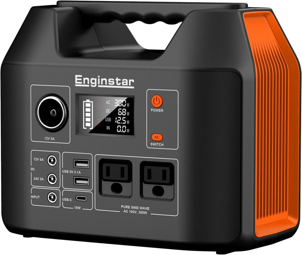 EnginStar 300w Power Station Bundle w/Carrying Bag 296Wh Portable Solar Generator Bundle w/Shockproof Storage Box for Renewable Energy Solar Power Generator, Emergency Backup Power, Outdoor Camping