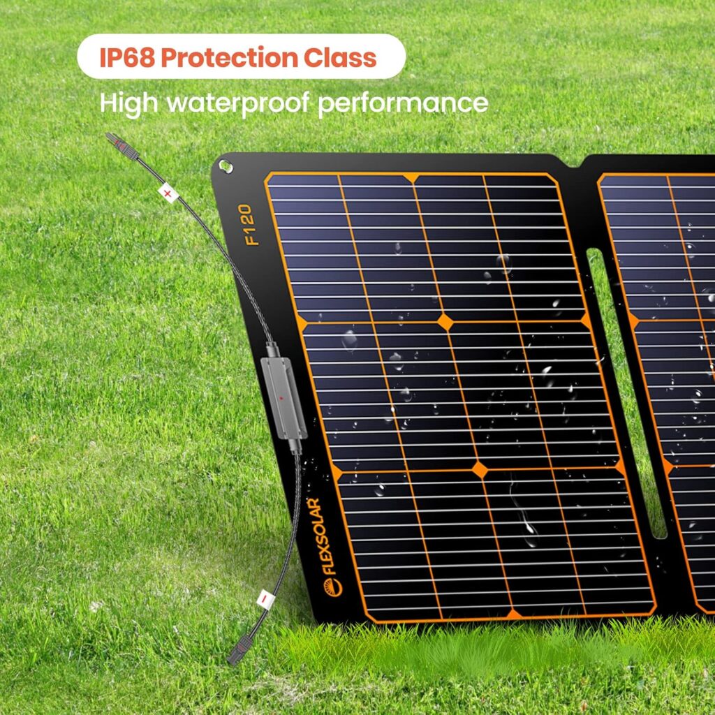 FlexSolar 120W Portable ETFE Solar Panels for Power Station Generators 20.9V Foldable Solar Cell Monocrystalline Chargers with Kickstand IP68 Waterproof Power Outage Emergency for Camping Van RV