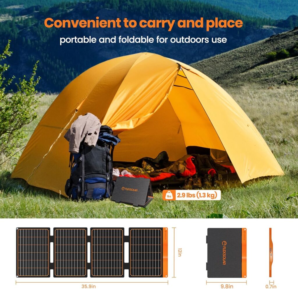 FlexSolar Portable Solar Panel 40W Power Charger with USB-A and USB-C Port Charge for Smart Phone Power Bank IP67 Waterproof Power Emergency Solar Panels for Camping Lanterns Small Fans Monitor