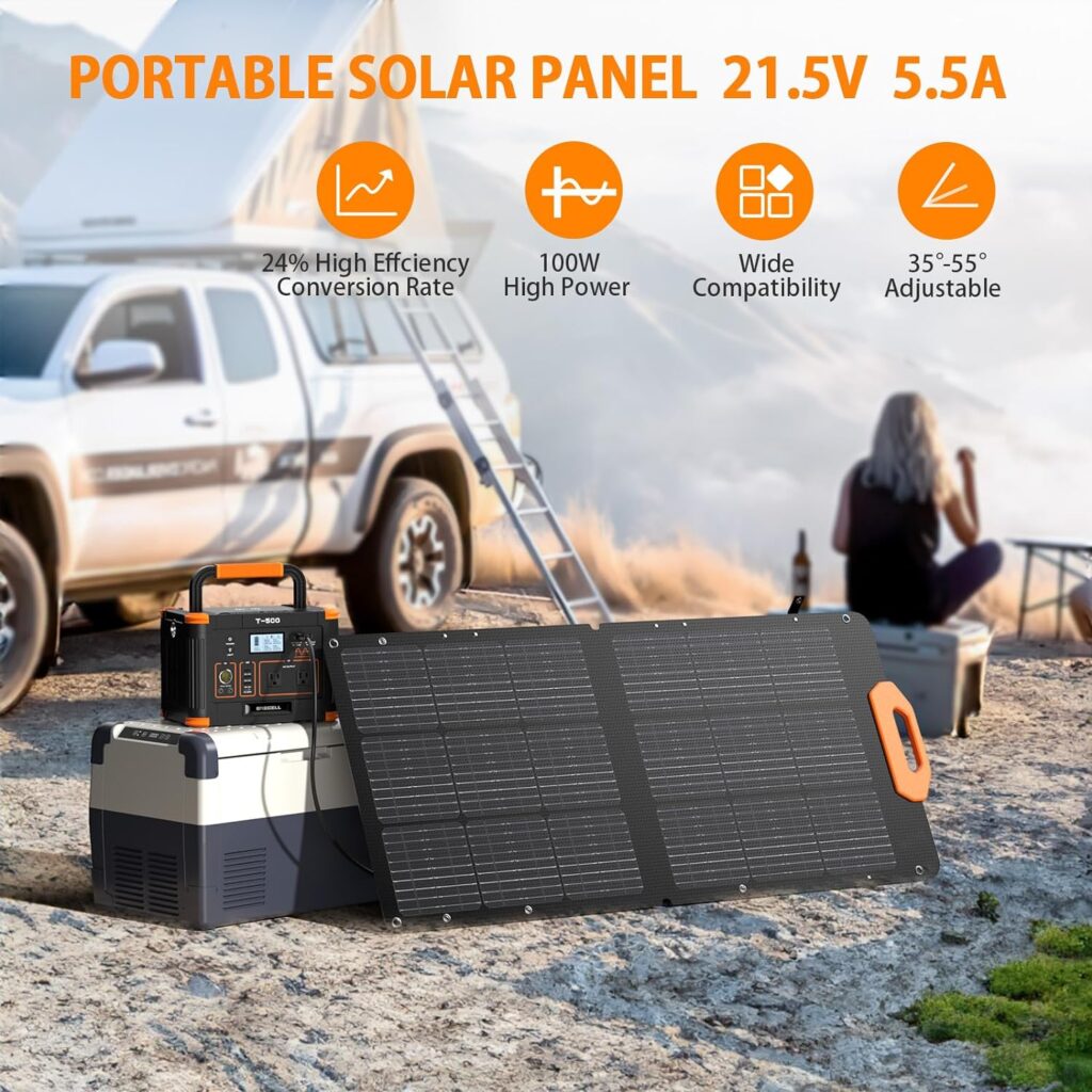 GRECELL 100W Solar Panel for Power Station, 21.5V Portable Foldable Solar Panel with Fast Charger and Adjustable Kickstand Solar Cell Solar Charger for Outdoor Camping RV Travel