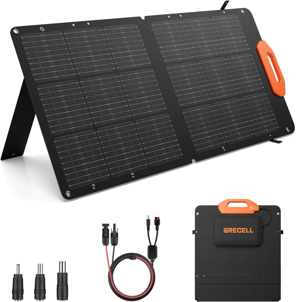 GRECELL 100W Solar Panel for Power Station, 21.5V Portable Foldable Solar Panel with Fast Charger and Adjustable Kickstand Solar Cell Solar Charger for Outdoor Camping RV Travel