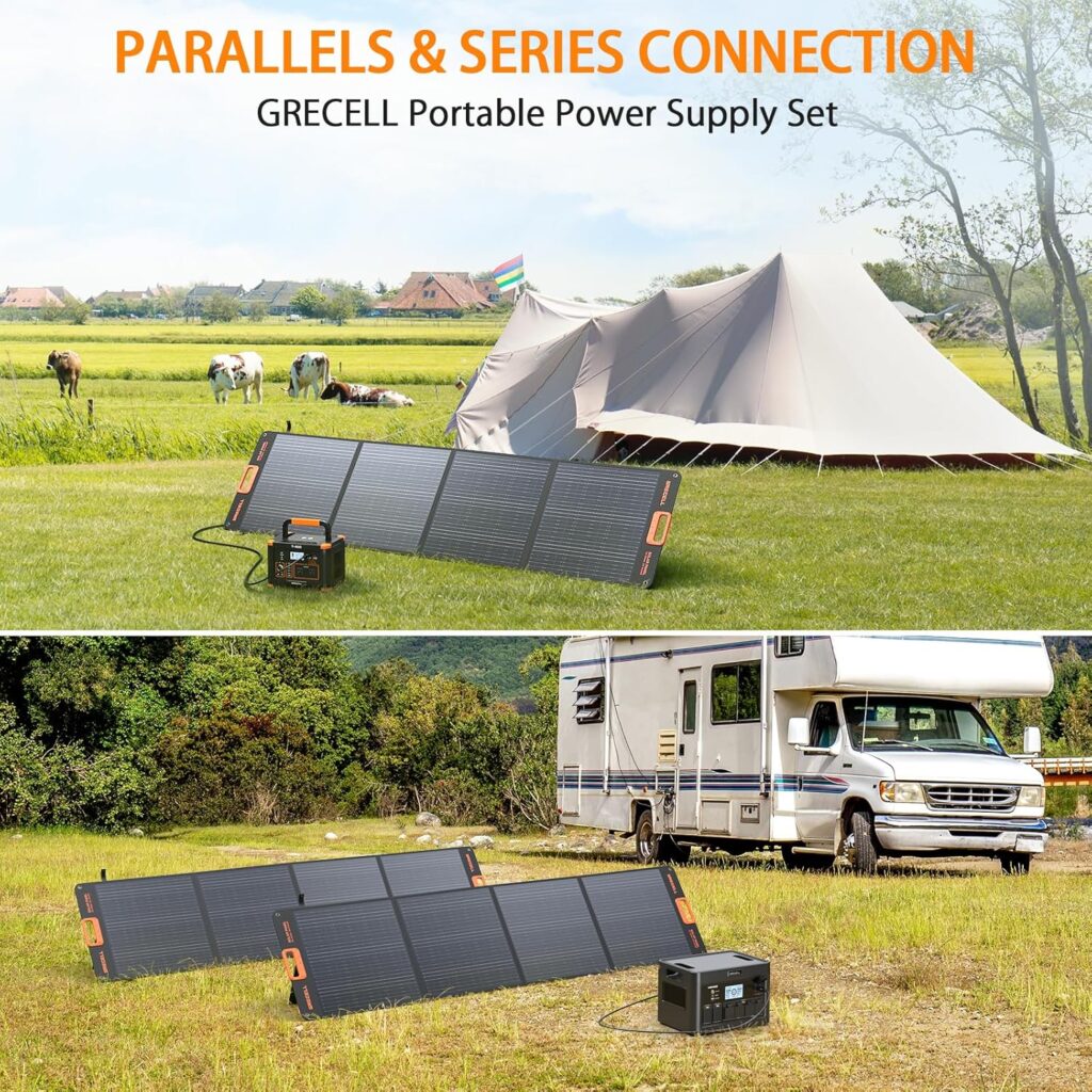 GRECELL Portable Power Station 2400W with 2*200W Foldable Solar Panel, 1843Wh LiFePO4 Solar Generator with 2 PD100W, 4 2400W AC Outlets, UPS Backup Battery for Home Emergency CPAP Outdoor Camping RV