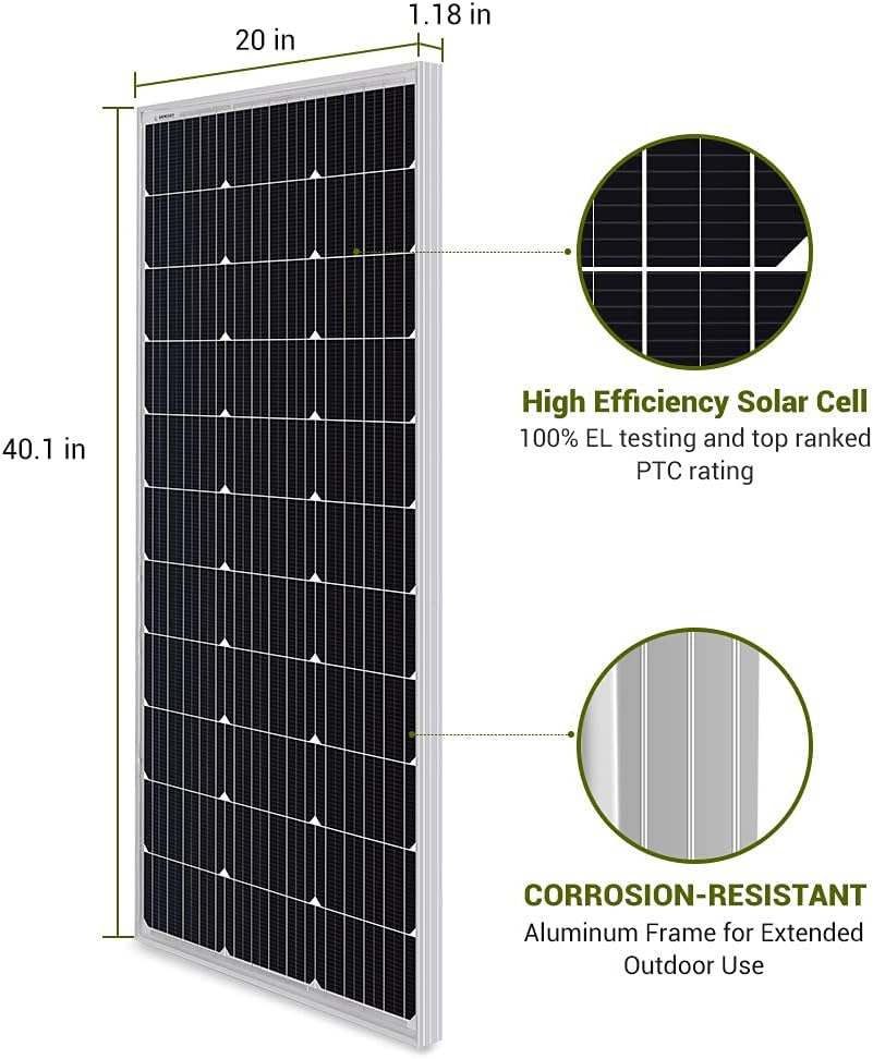 HQST 2pcs 100W 12V 9BB Cell Monocrystalline Solar Panel, Up to 23% High Efficiency Module, Waterproof for RVs, Motorhomes, Cabins, Marine, Boat and Any Other Off Grid Applications-Upgrade Version