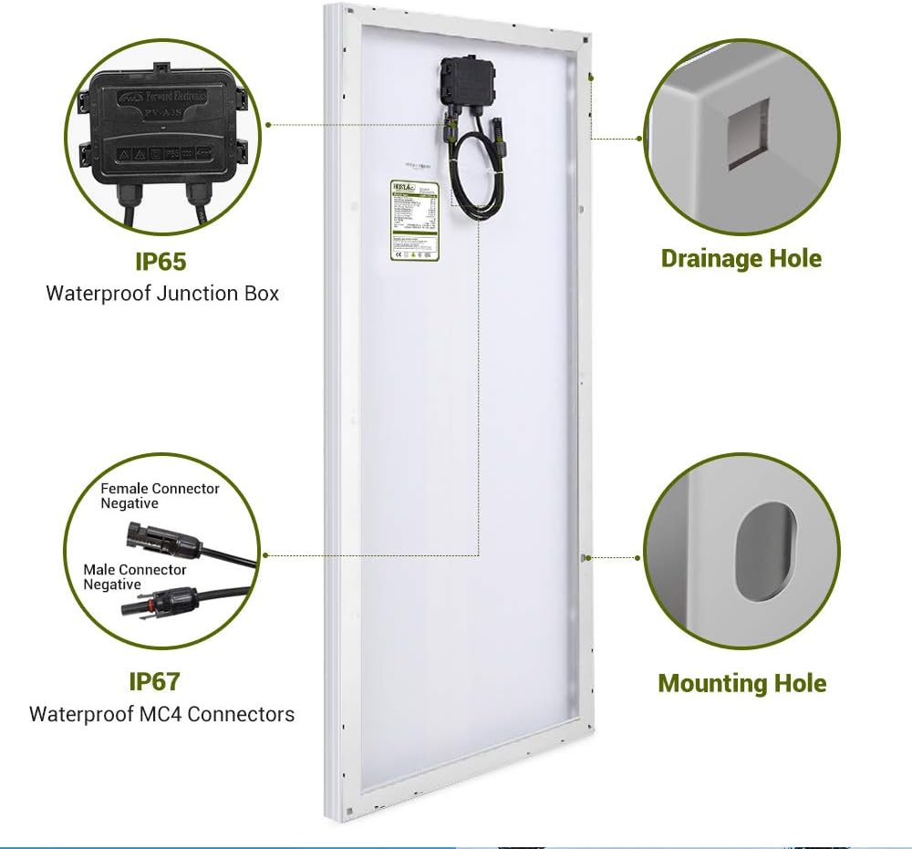 HQST 2pcs 100W 12V 9BB Cell Monocrystalline Solar Panel, Up to 23% High Efficiency Module, Waterproof for RVs, Motorhomes, Cabins, Marine, Boat and Any Other Off Grid Applications-Upgrade Version