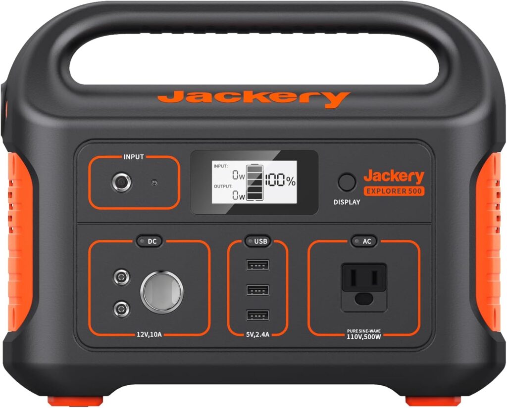 Jackery Solar Generator Explorer 500, 518Wh Portable Power Station Mobile Lithium Battery Pack with 1xSolarSaga 100 for RV Road Trip Camping, Outdoor Adventure