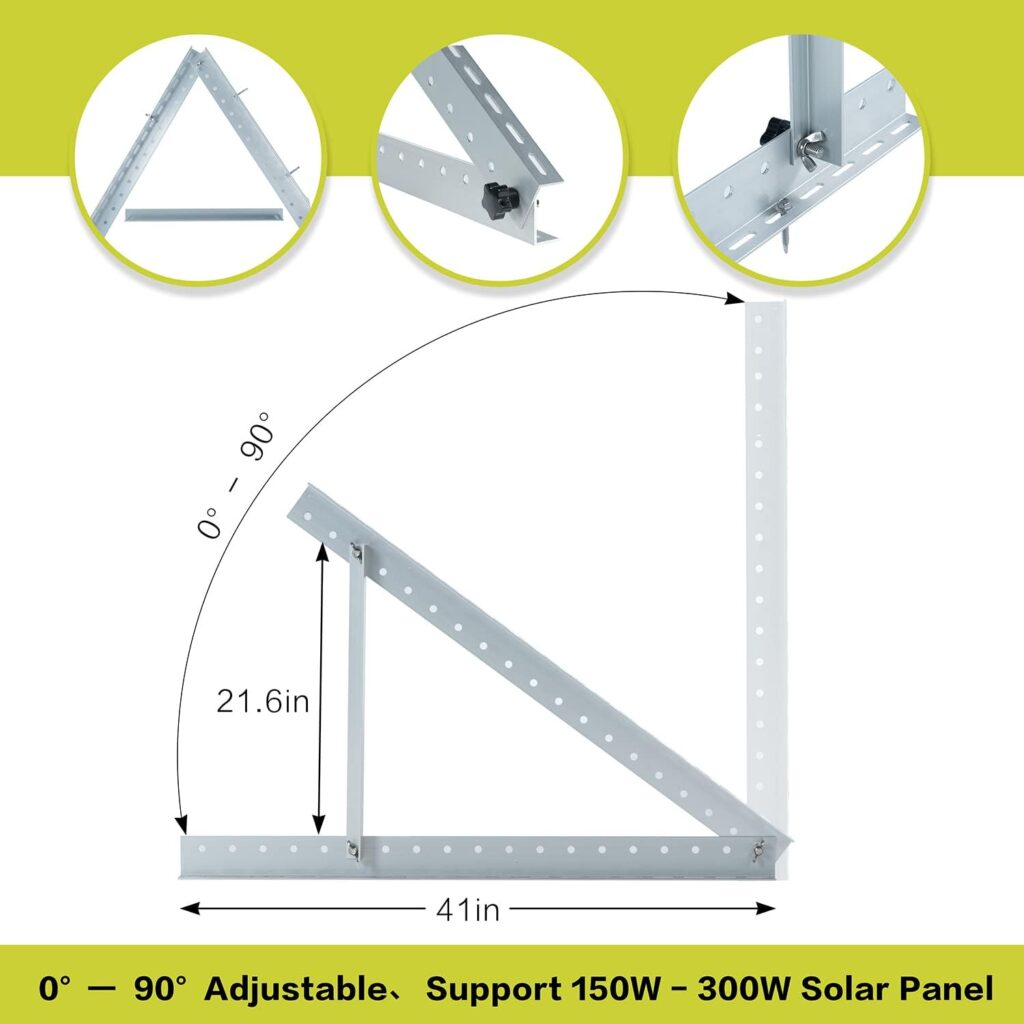 JJN 41Solar Panel Adjustable Tilt Mounting Brackets Support Up to 100 180 200 300W Single Panel 0 to 90° Adjust Panel Mount Brackets with Foldable Tilt Legs for RV Boat Any Flat Install