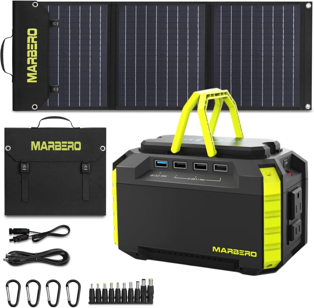 MARBERO Solar Generator 150W Peak Portable Power Station with Solar Panel Included Camping Power Supply 150Wh with Foldable Solar Panel 60W for Outdoor RV Fishing Emergency