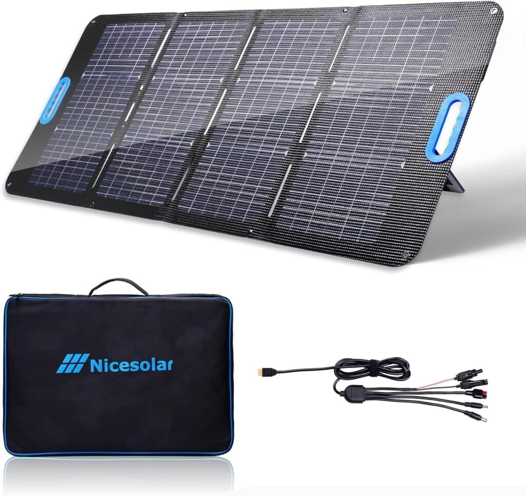 Nicesolar 100W Bifacial Portable Solar Panel 100 Watt Foldable Solar Charger for Power Station Solar Generator, with USB AC PD 65W for Laptop Smartphone Tablet Power Bank Camping RV Outdoor