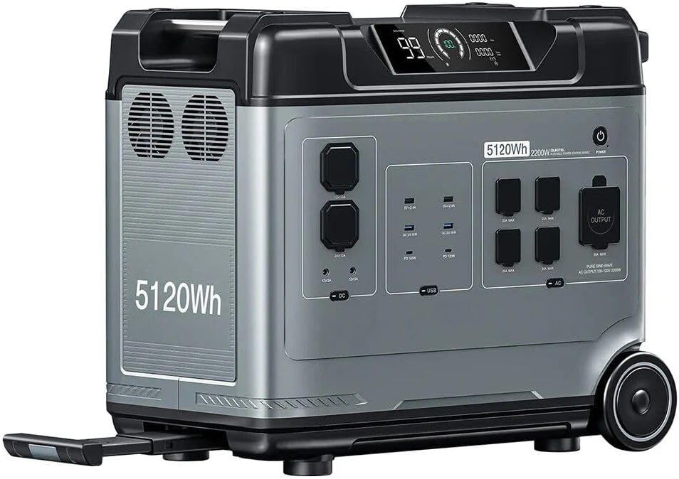 P5000 Power Station 5120Wh 2200W Solar Generator LiFePO4 Battery, 21.65*11.61*18.8 inch, Gray