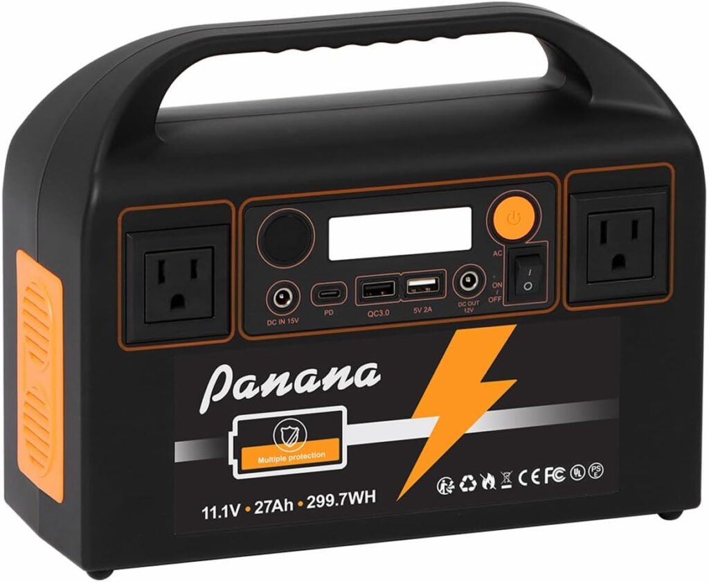 Panana 300W Portable Power Station, 299.7Wh/27Ah Lithium Battery Electronic Solar Generator AC Outlets, DC Output Backup Power Supply for Camping Outdoor Adventure Explorer Travel Emergency