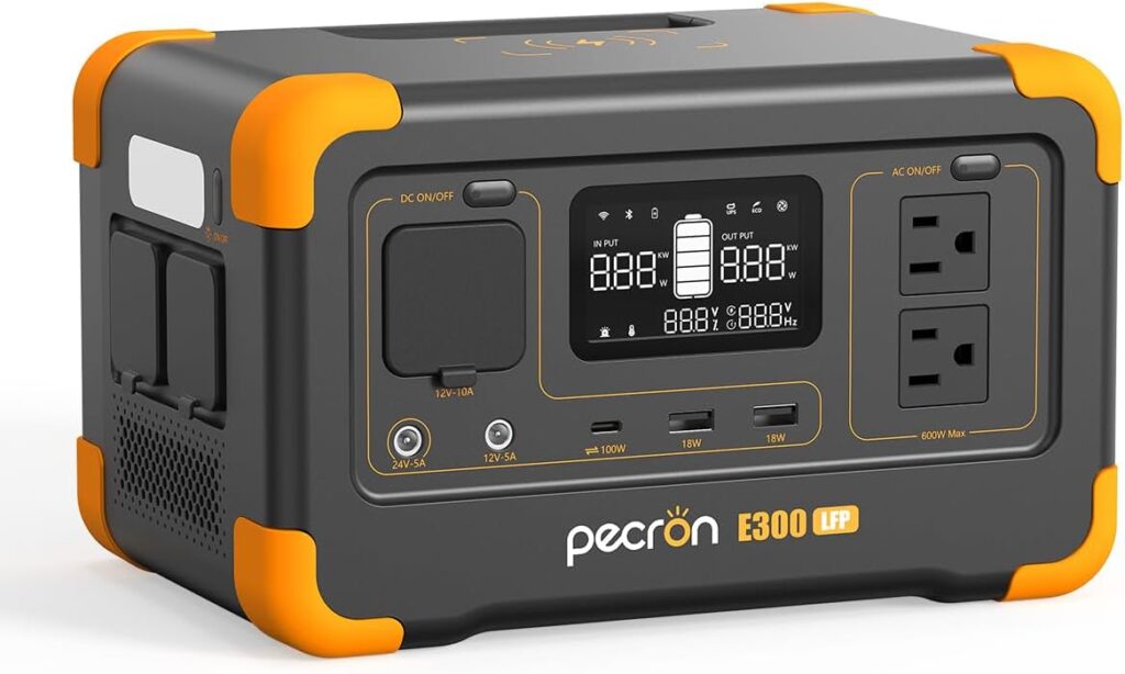 pecron Portable Power Station E300LFP, 288Wh Solar Generator, 2 Up to 600W AC Outlets Power Station, LiFePO4 Battery Fast Charging, Solar Power Station for Home Use, RV, Camping(Solar Panel Optional)