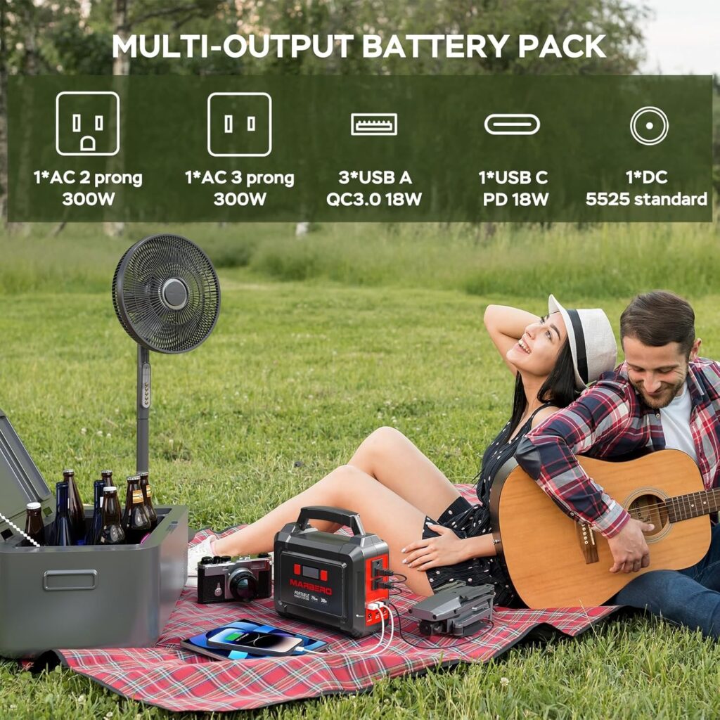 Portable Power Station 200W Peak MARBERO Camping Solar Generator 167Wh Power Bank with AC Outlet 110V with Multi-Output LED Flashlights for CPAP Home Camping Hurricane Emergency