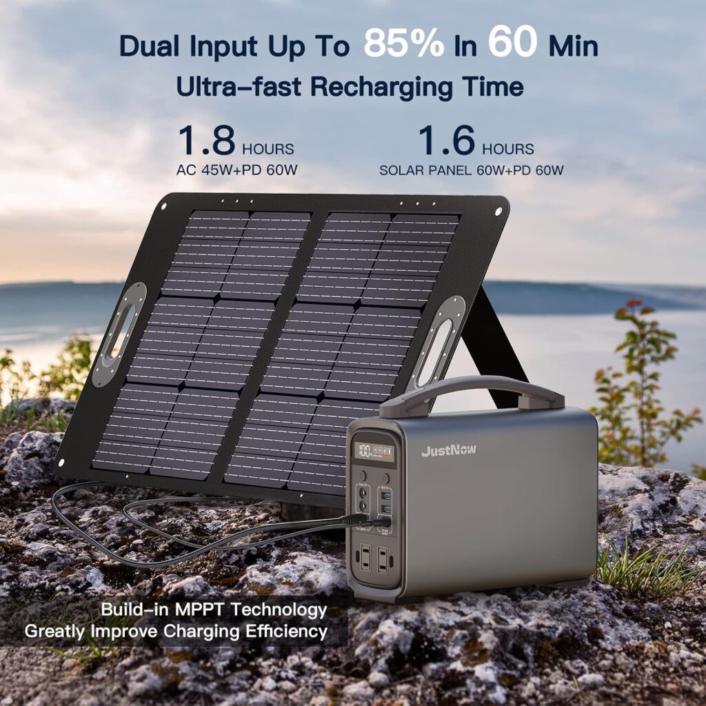 Portable Power Station 280W with 60W Solar Panel, LiFePO4 Battery 192Wh Backup Battery AC/DC/TYPE-C/USB Outlets LED Flashlight Generator for CPAP Outdoor Camping Home Emergency