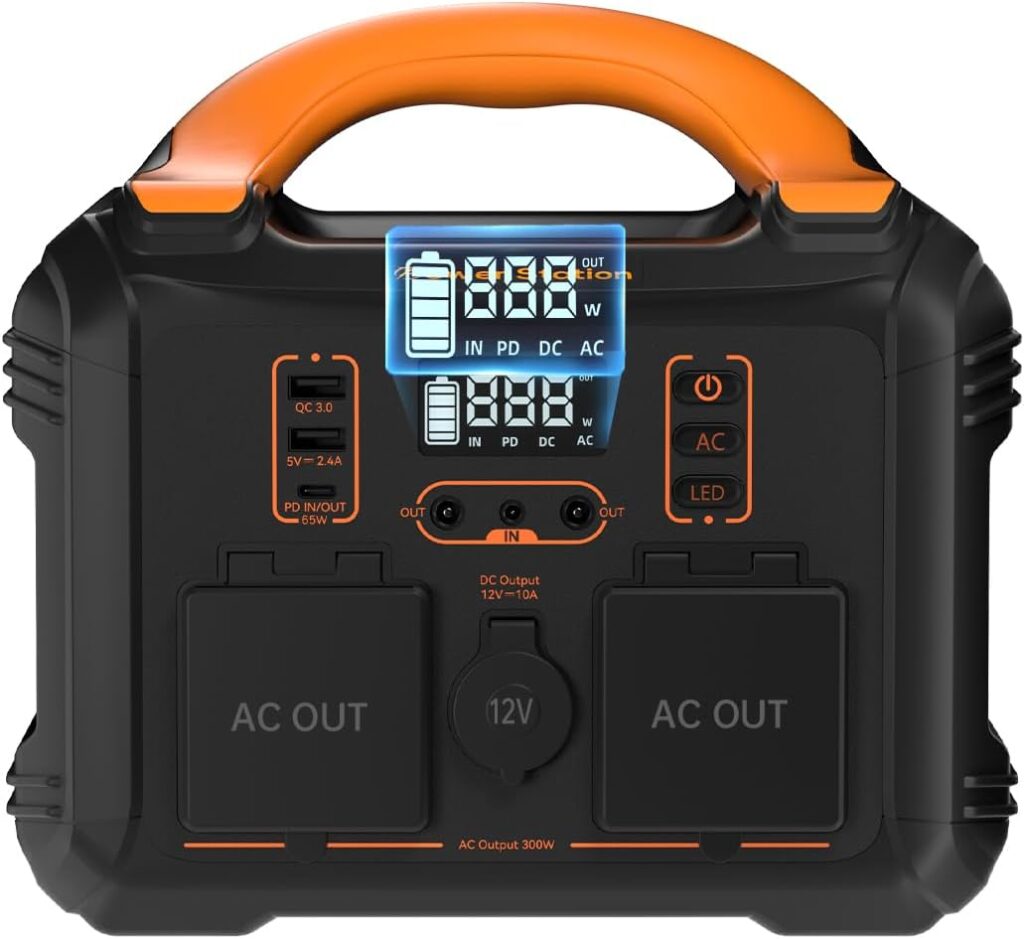 Portable Power Station 300W(Peak 600W) 297Wh Solar Generator with 120V Pure Sine Wave AC Outlet｜Battery Power Supply with LED Flashlight for CPAP Outdoors Hunting Emergency Camping Home Backup