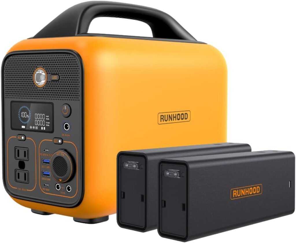 Runhood Portable Power Station Rallye 600, 648Wh Hot SwappableReplacebale Battery, Full Power in Seconds, 2X600W(Peak 1200) Pure Sine Wave AC Outlet Modular Solar Generator for Camping/RVs/Home Use